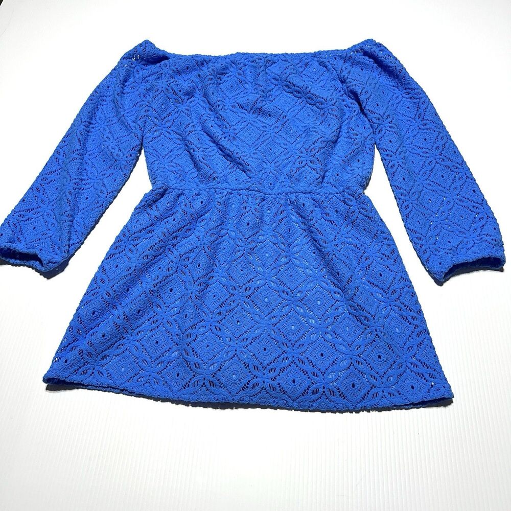 Lilly Pulitzer Lana Skort Romper Dress Blue Thistle Lace Size L Off The Shoulder - Picture 4 of 11